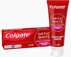 Colgate Optic White Whitening Toothpaste Stain Fighter Sensitivity Relief Clean Mint, 4.2 oz