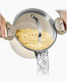 Gotham Steel 5 Qt Nonstick Pasta Pot with Strainer Lid & Twist and Lock Handles, Multipurpose Stock Pot, Dishwasher Safe, Cream